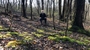 man sitting in woods