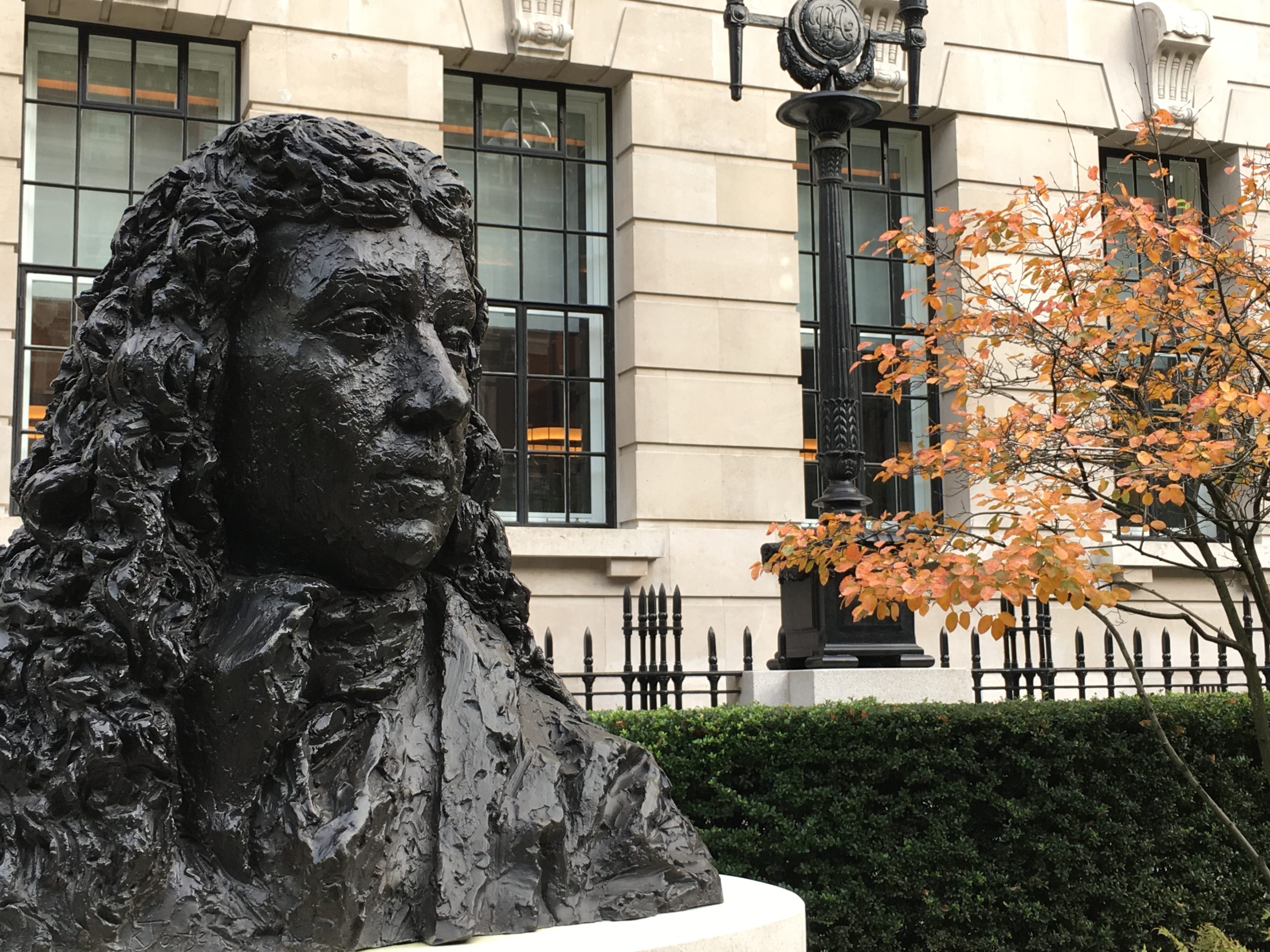 bust of Samuel Pepys at the site of his former residence